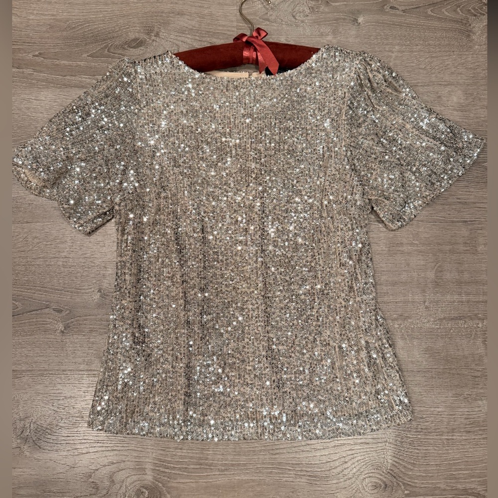 Rachel Zoe silver sequined short-sleeve blouse